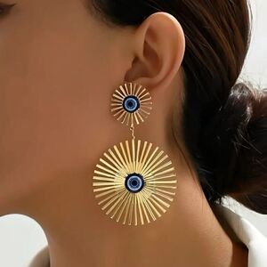 Dazzling Devil Eye Dangle Earrings Stainless Steel Gold Tone